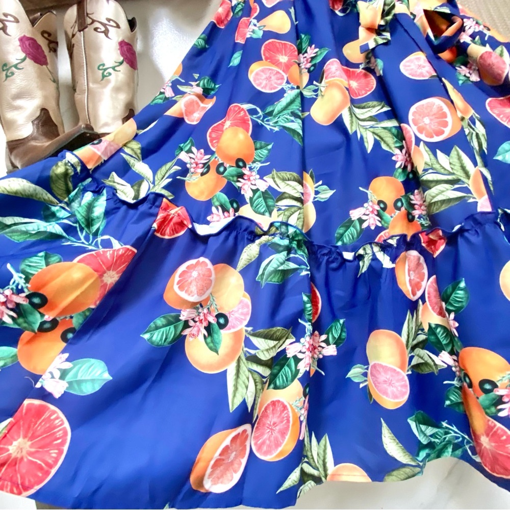 BloomChic Blue Floral Citrus Midi Dress - Picture 4 of 14